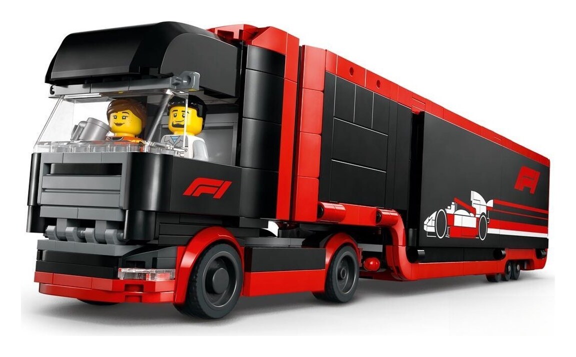 LEGO City F1 truck met RB20 en AMR24