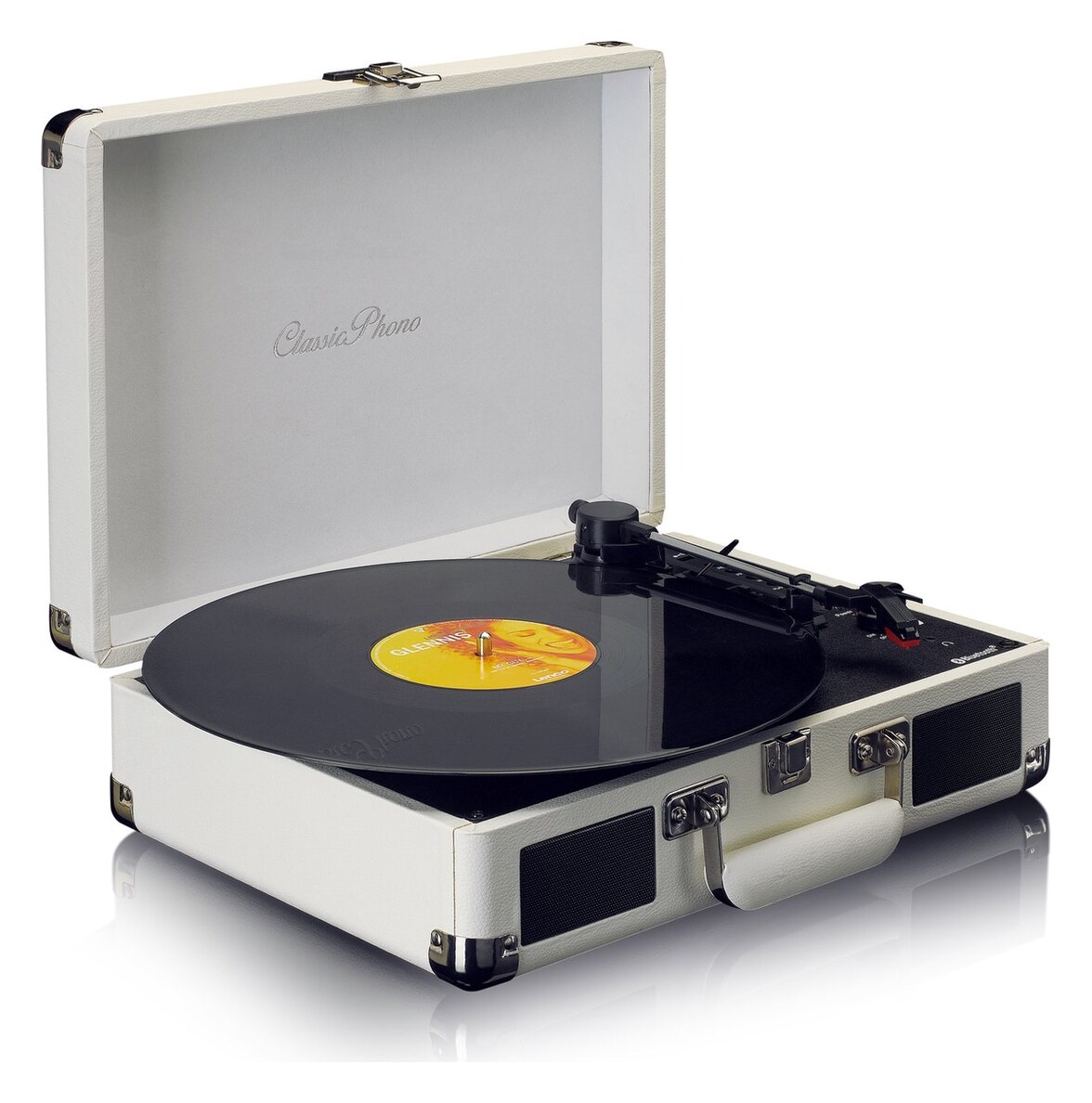 Classic Phono TT-115CR - retro kofferplatenspeler met Bluetooth, auto-stop en ingebouwde speakers, creme