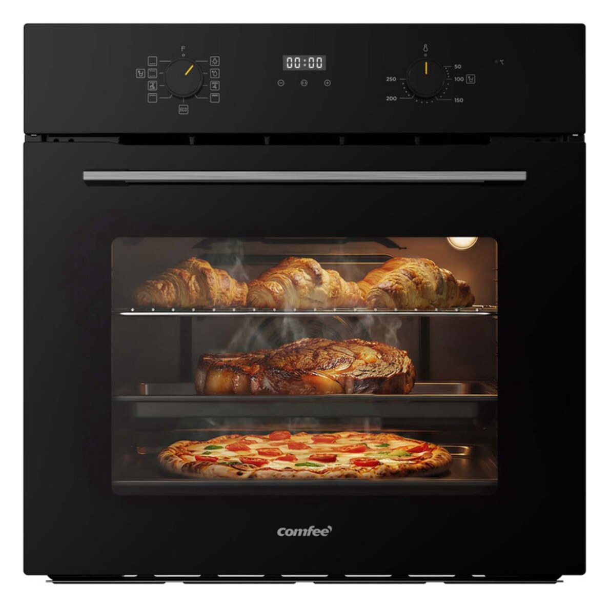 Comfee' elektrische inbouwoven 60 cm, 70 l, 3 kW, grill, pizzafunctie, AquaClean-stoomreiniging