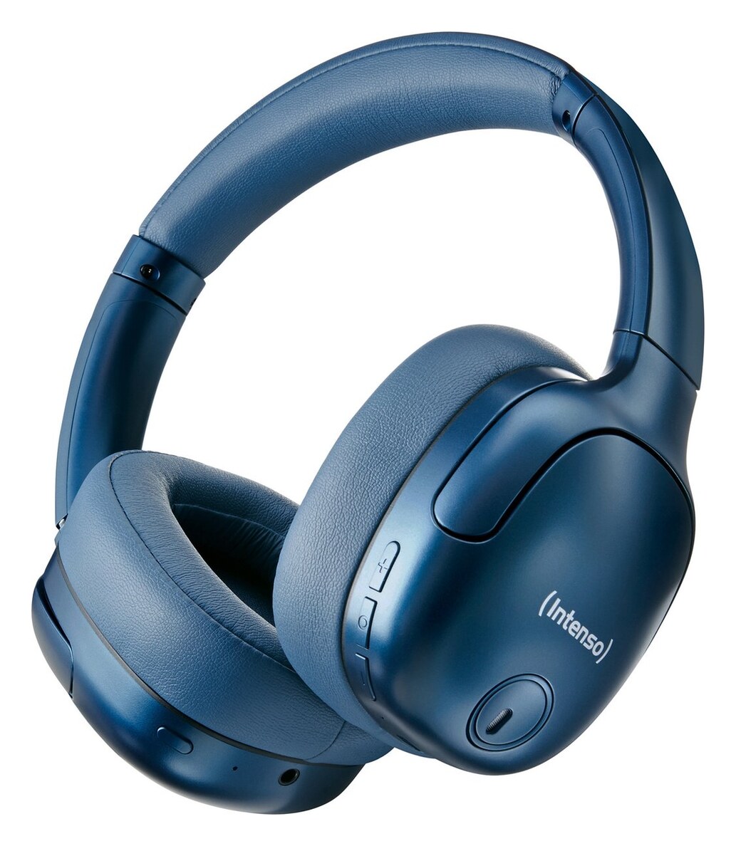 Intenso O400HA (blauw) - draadloze over-ear met hybride ANC, Bluetooth 5.3, 75 uur, transparantiemodus, 3,5 mm passief