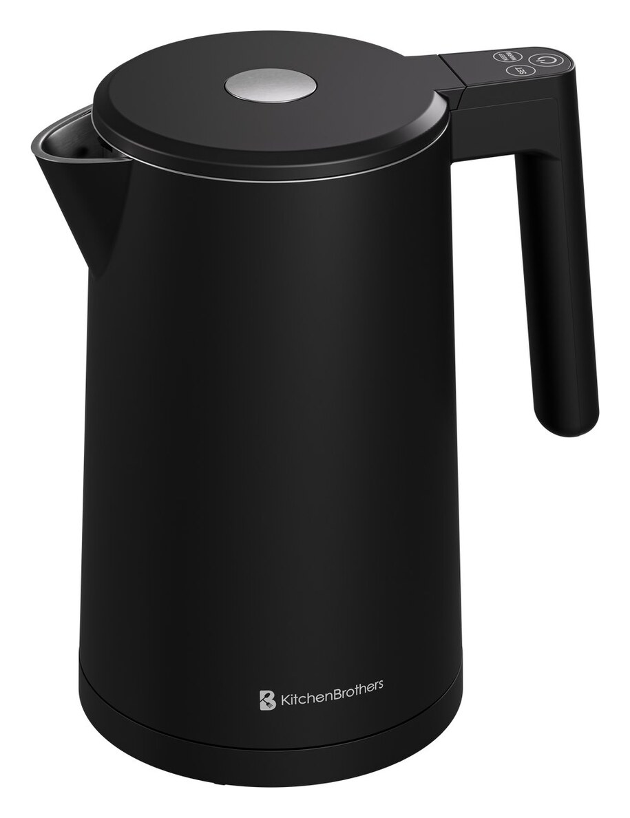 KitchenBrothers KB1004186 waterkoker 1,7 L met temperatuurregeling, dubbelwandig cool-touch, 2200 W, zwart