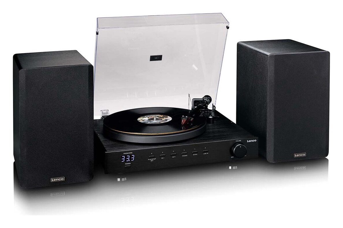 Lenco LS-700BK - platenspeler met Ortofon 2M Red, Bluetooth 5.2, ingebouwde 2x100W RMS versterker en twee externe speakers, zwart