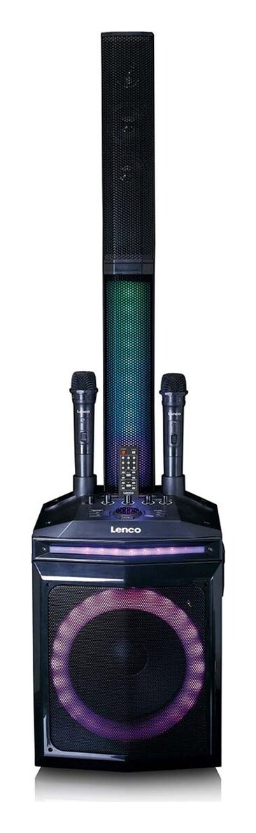 Lenco PA-220BK Party Speaker - PA met Subwoofer en afneembare Tweeter - 2 Draadloze microfoons - Verlichting - 120W RMS