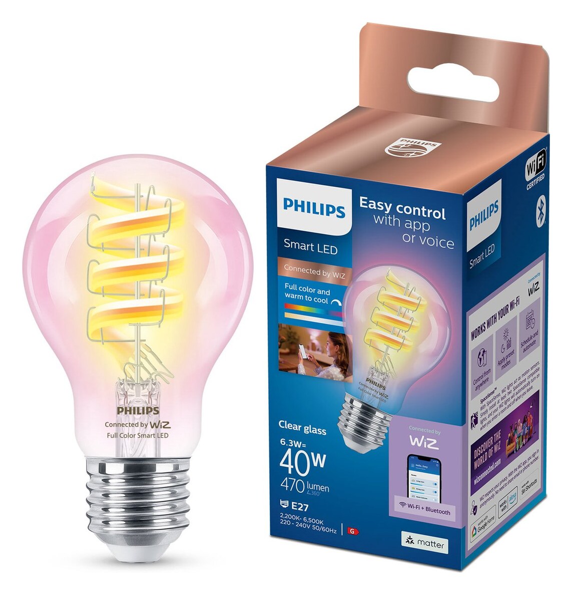 Philips Smart LED Filament A60 E27, gekleurd en wit (WiZ)