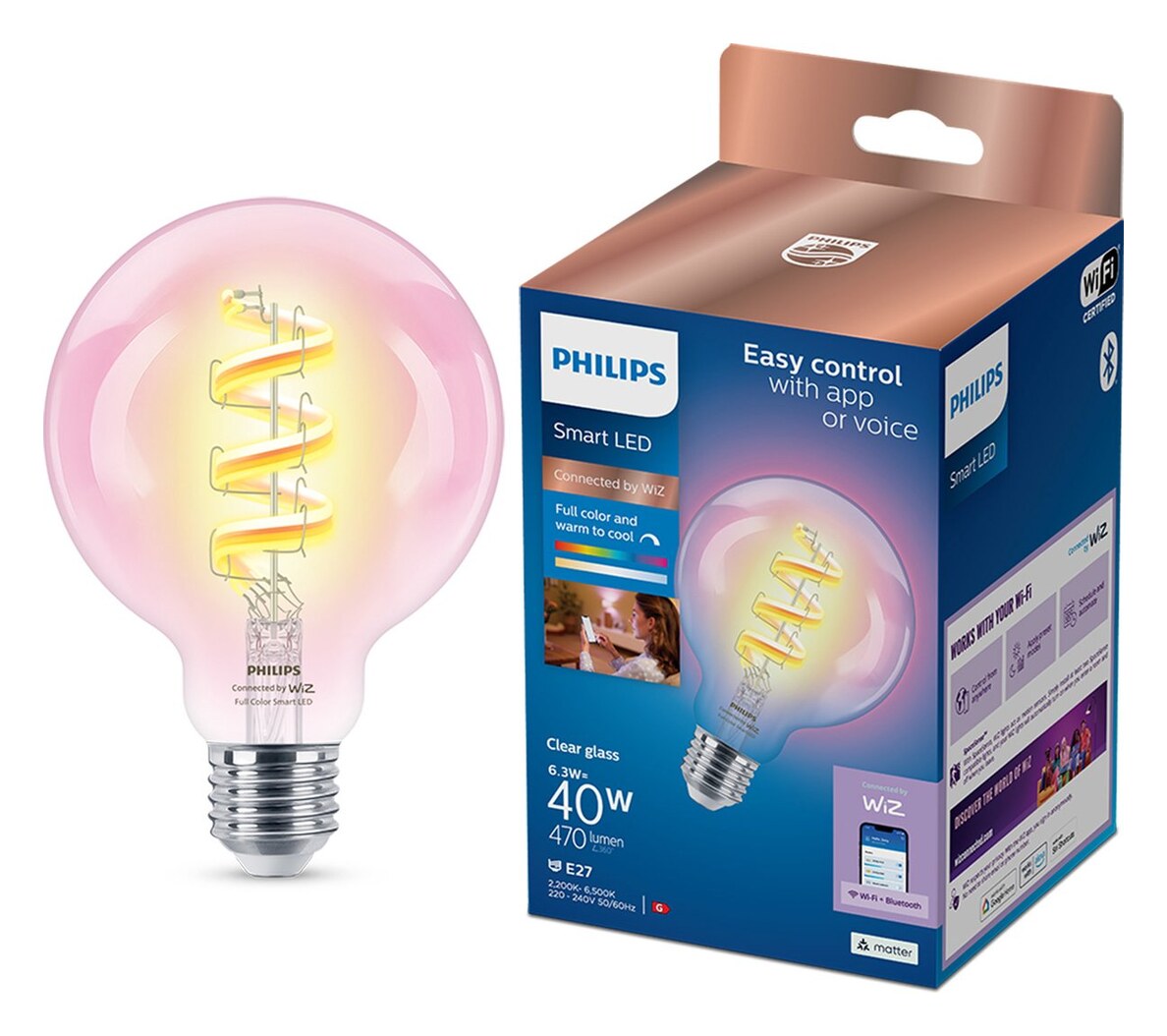 Philips Smart LED Globe Filament E27, gekleurd en wit licht, wifi (WiZ-platform)