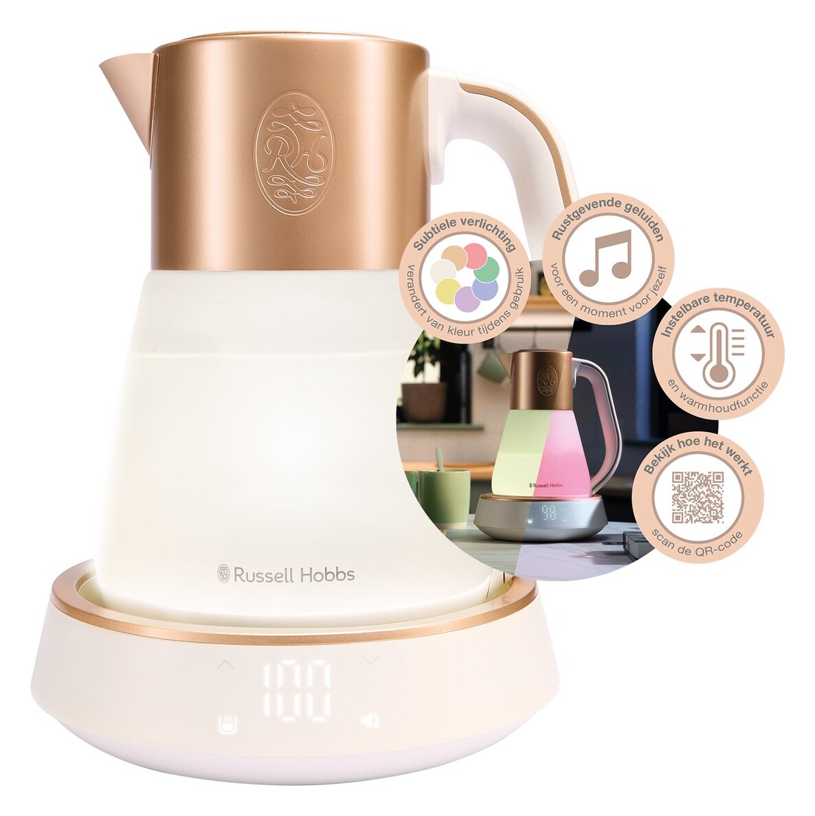 Russell Hobbs Calm 27450-70 waterkoker 1,7 L, glas, instelbaar 40-100 graden