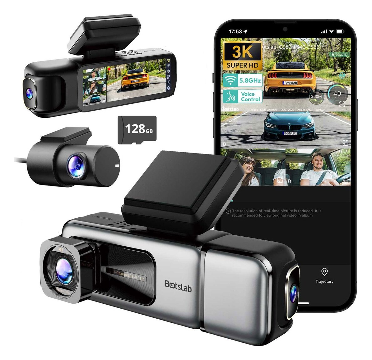 Botslab G980H Pro 3CH (voor + interieur + achter, incl. 128 GB)