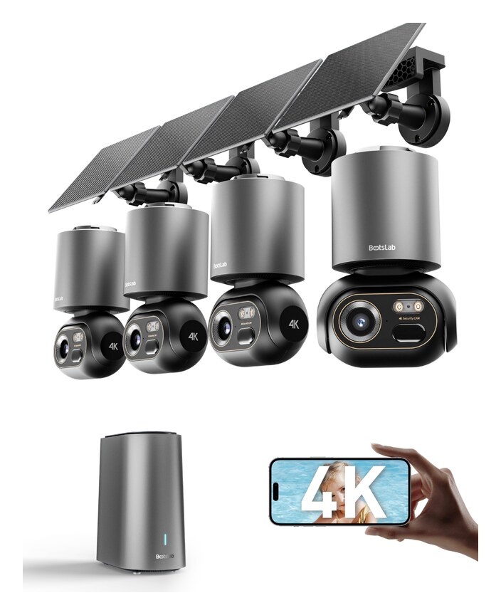 Botslab W510 4K accu-camera, 4-cam kit met basisstation H200 en zonnepanelen